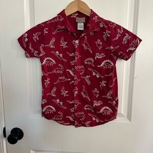 Brooklyn Boys Burgundy Dinosaur Print Collar Boy Shirt Size 7